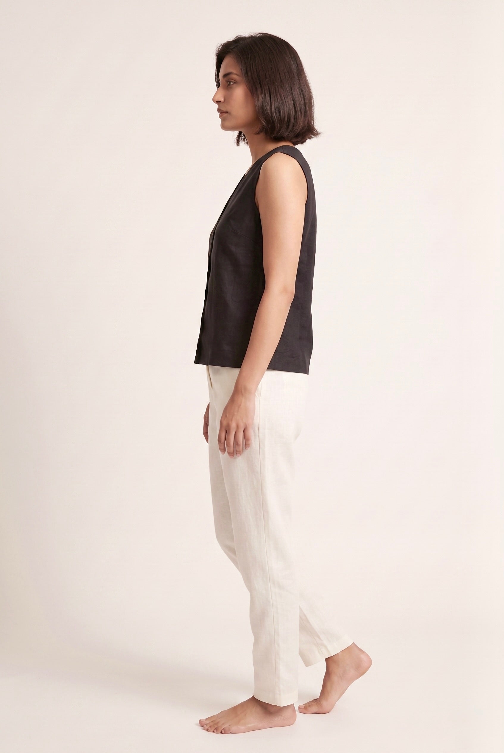 Black Linen Sleeveless Shirt