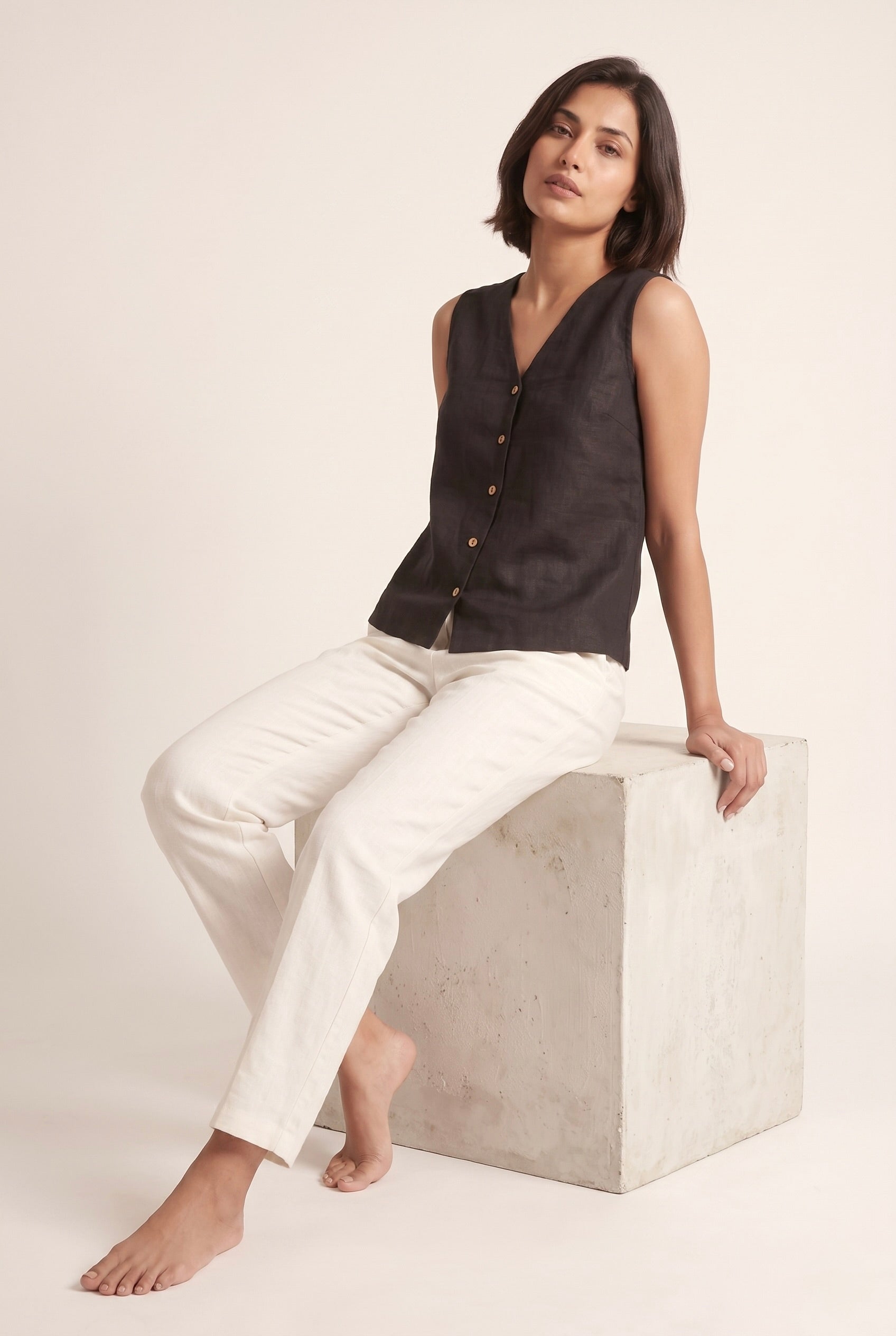 Black Linen Sleeveless Shirt