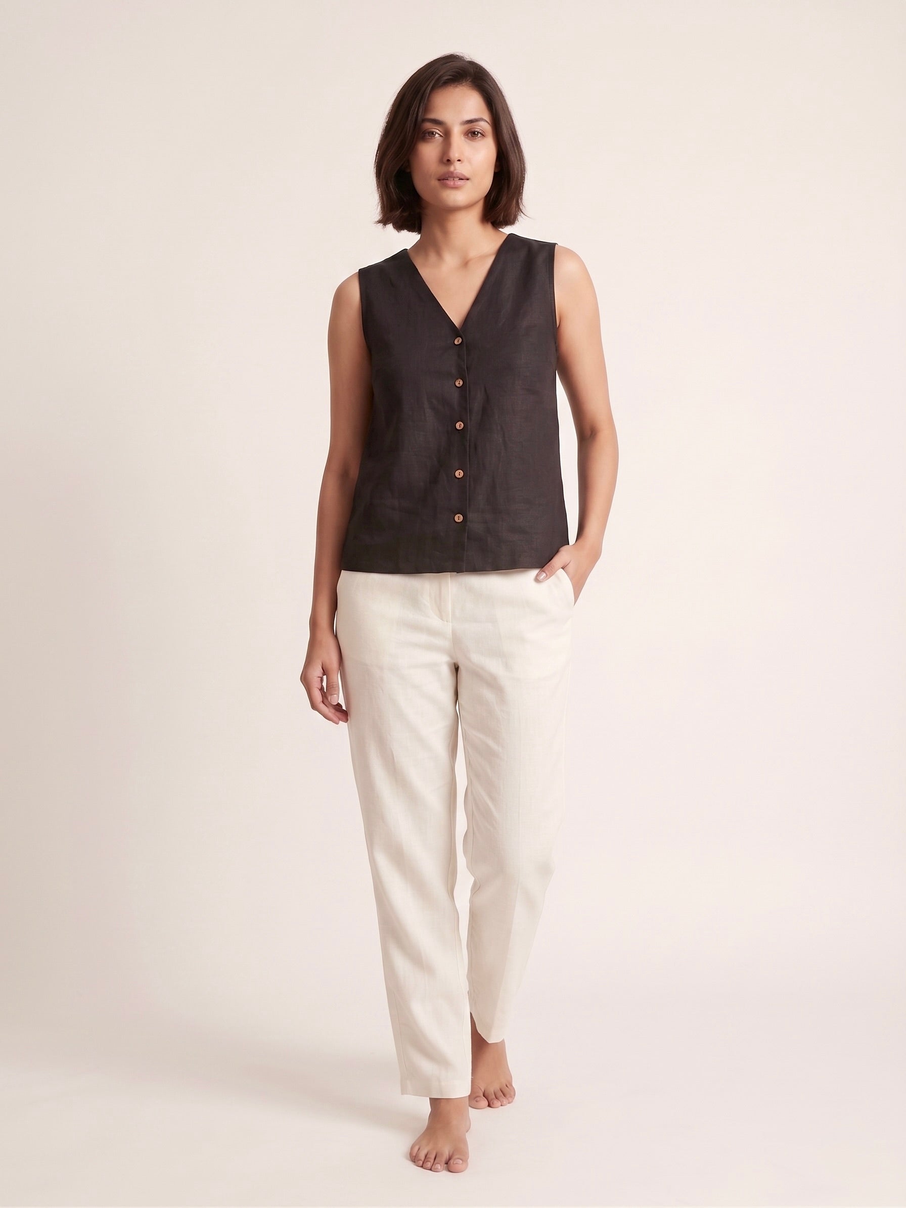 Black Linen Sleeveless Shirt