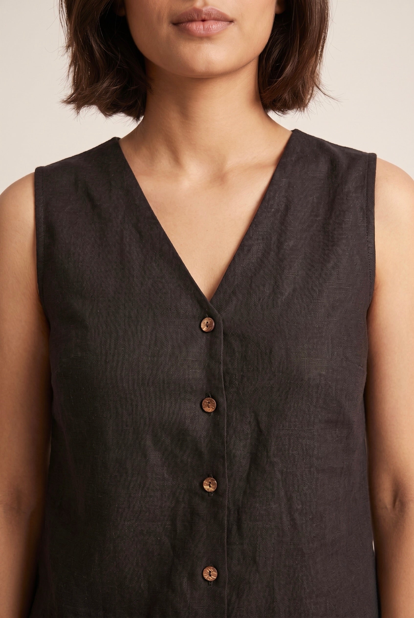 Black Linen Sleeveless Shirt