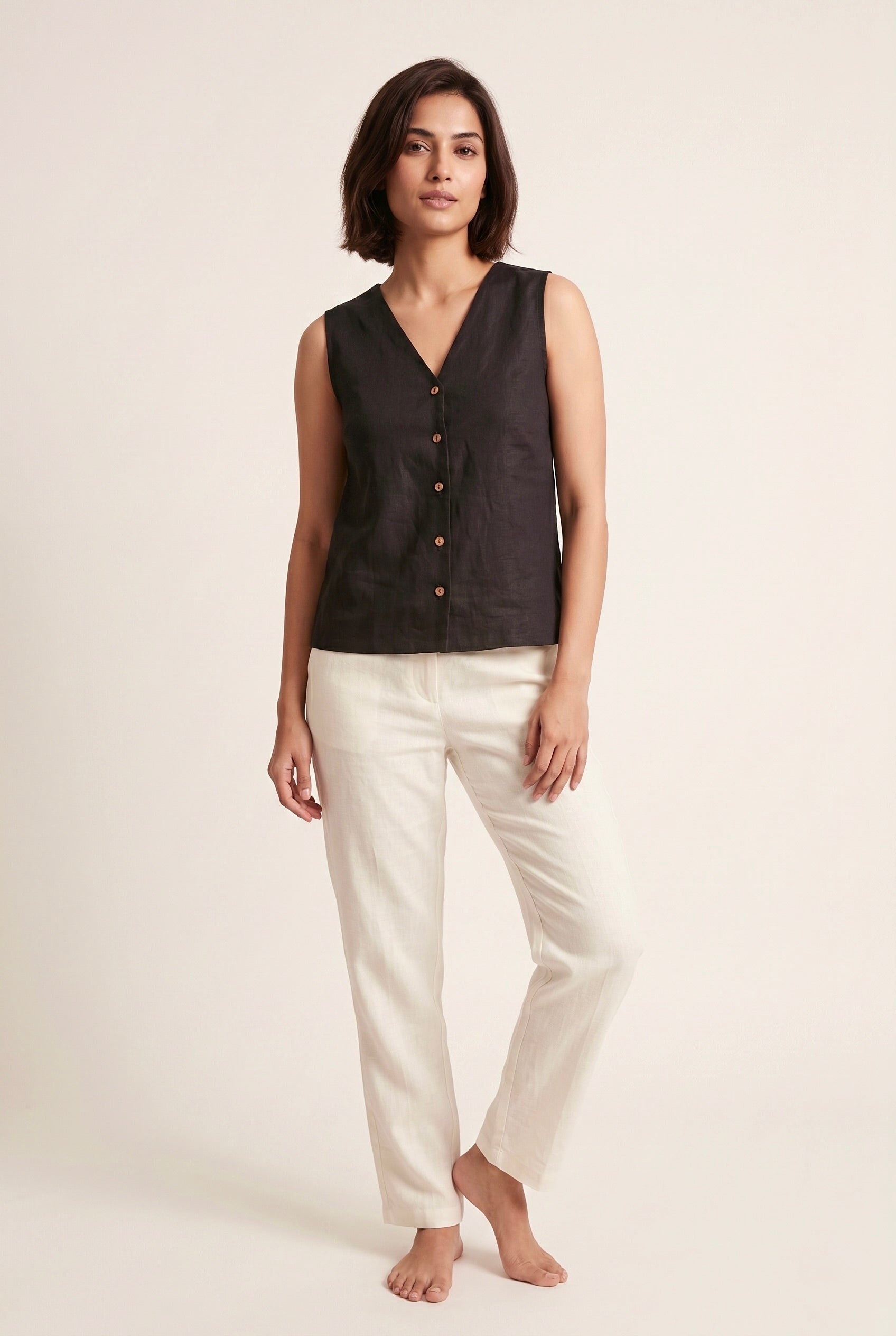 Black Linen Sleeveless Shirt
