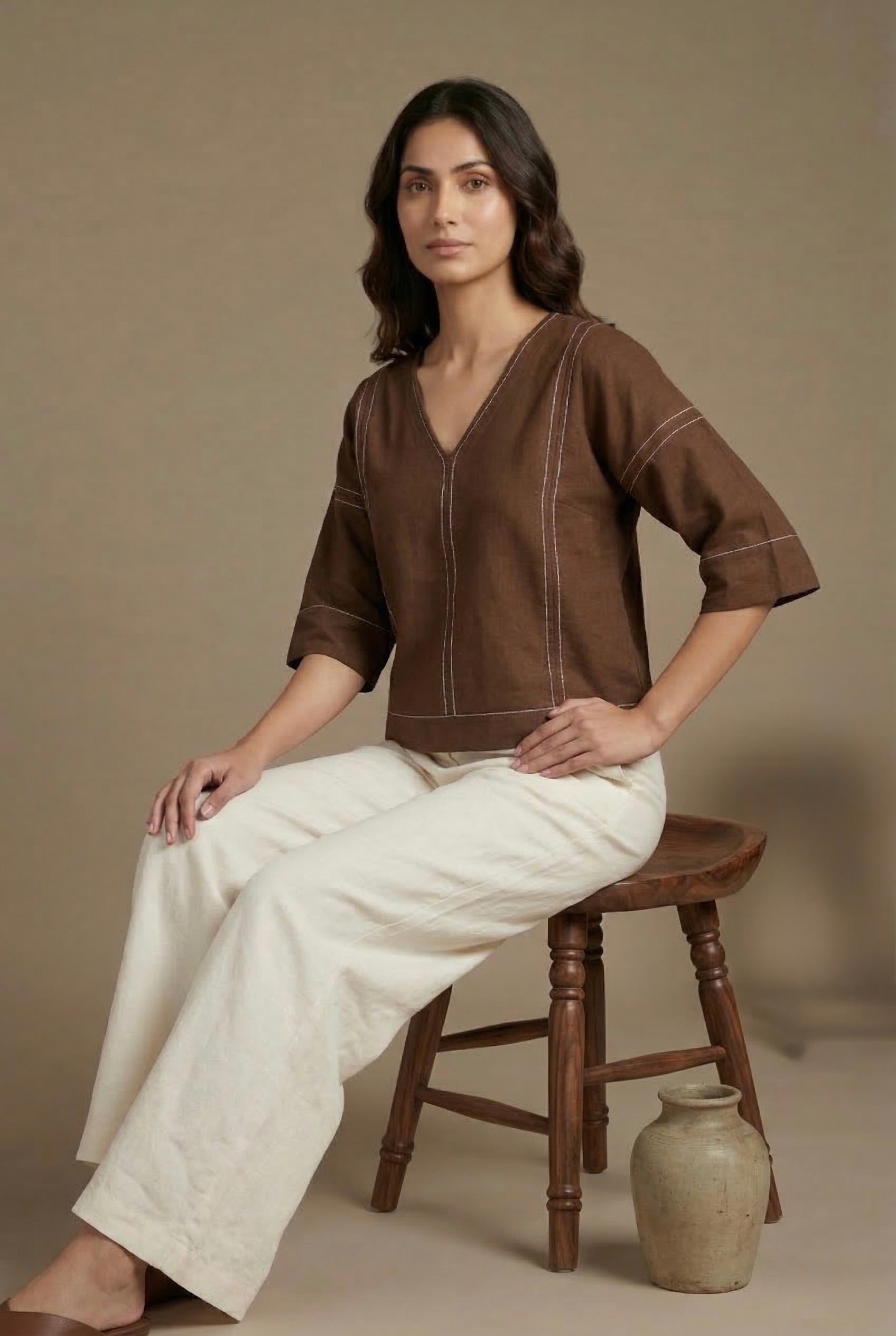 Brown Stitch Top