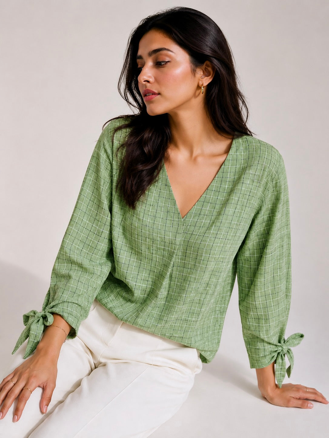 Sage Check Top