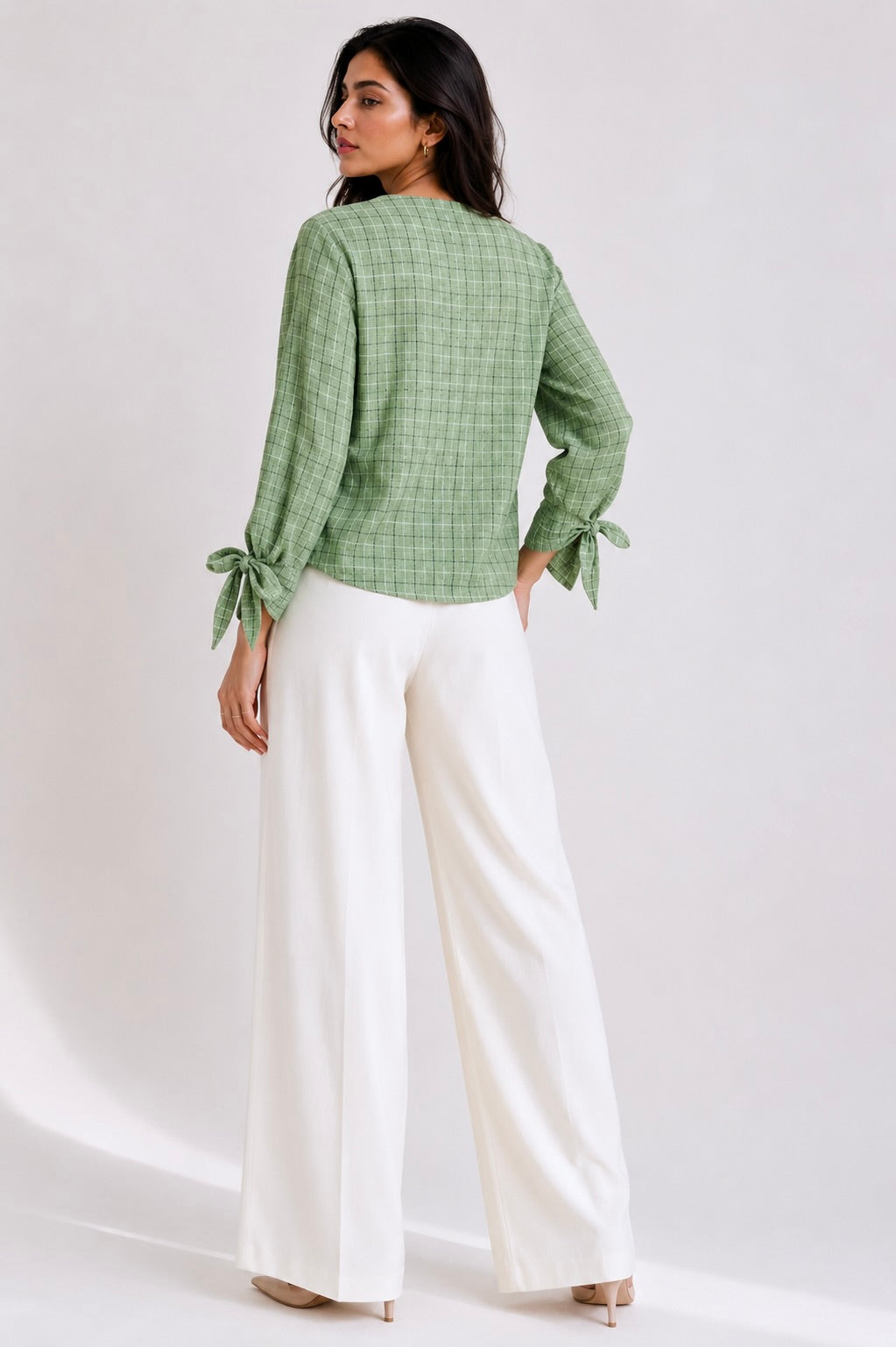 Sage Check Top