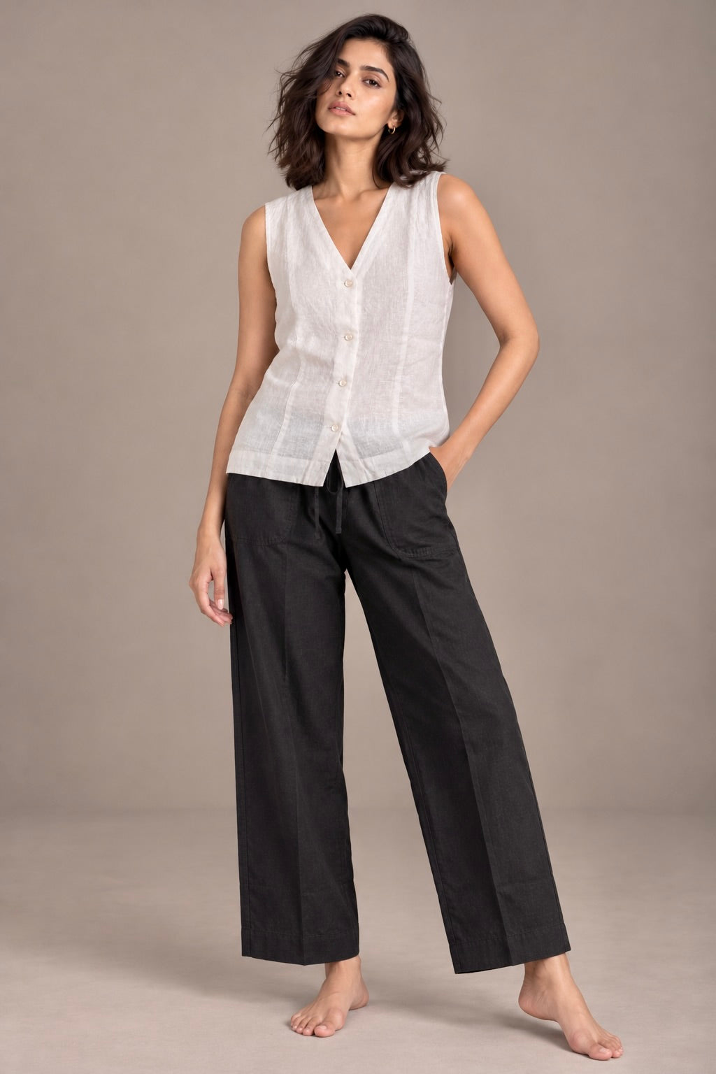 White Linen Sleeveless Shirt