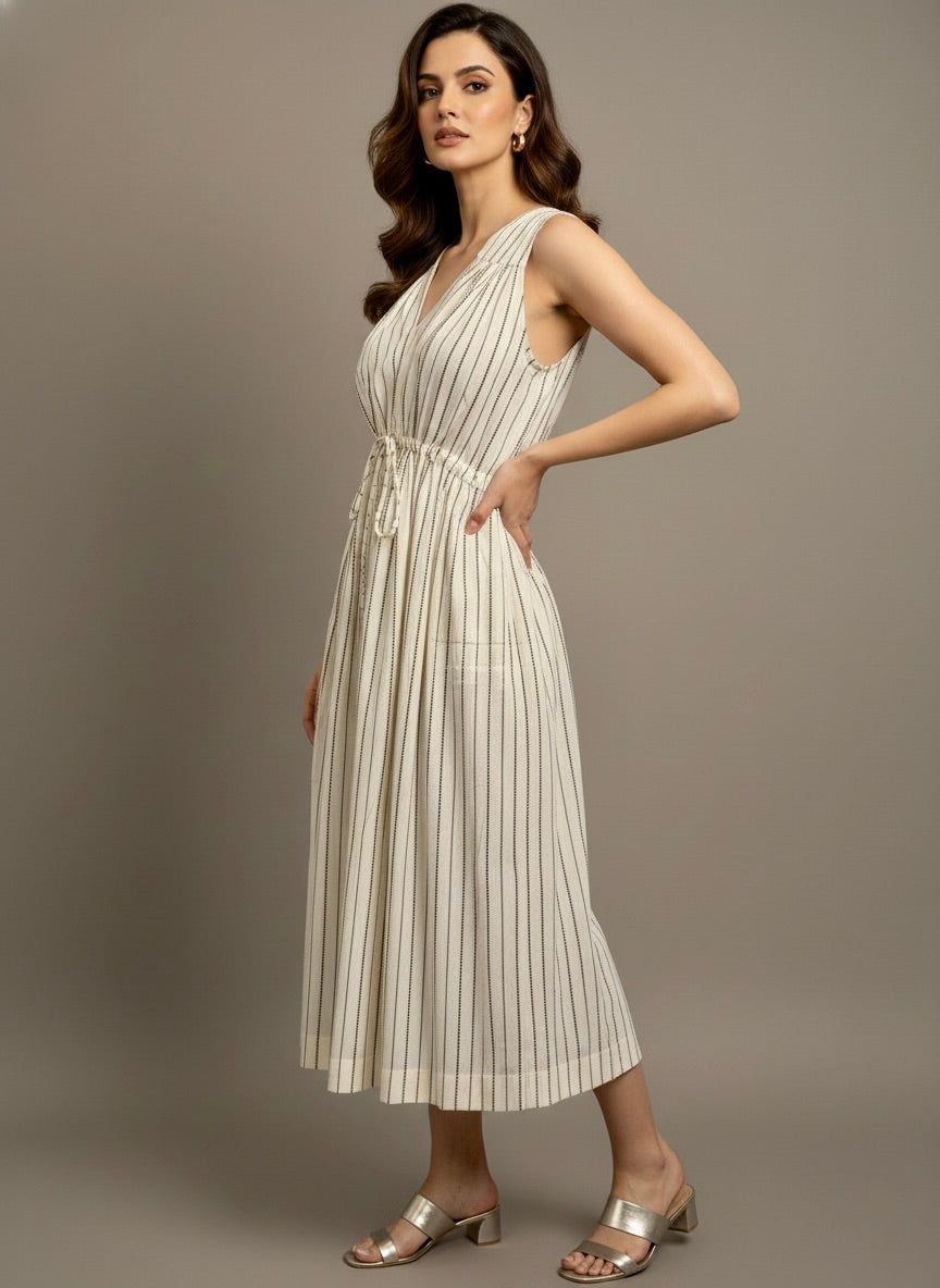 Ivory Striped SleevelessDress