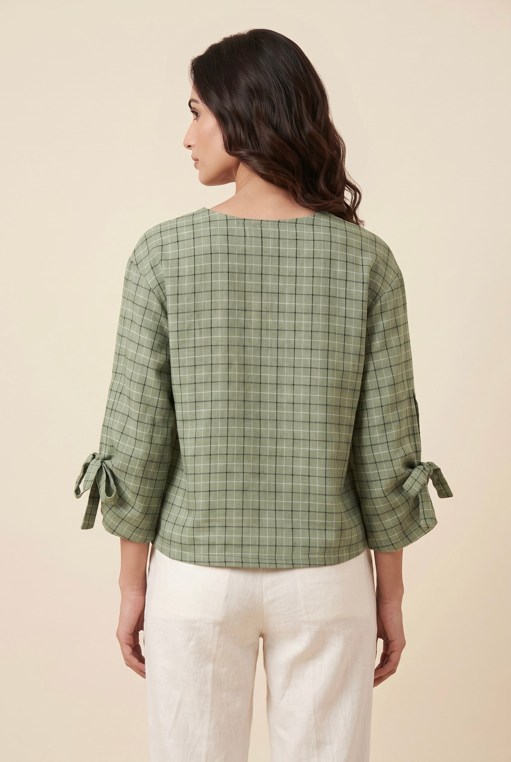 Sage Check Top