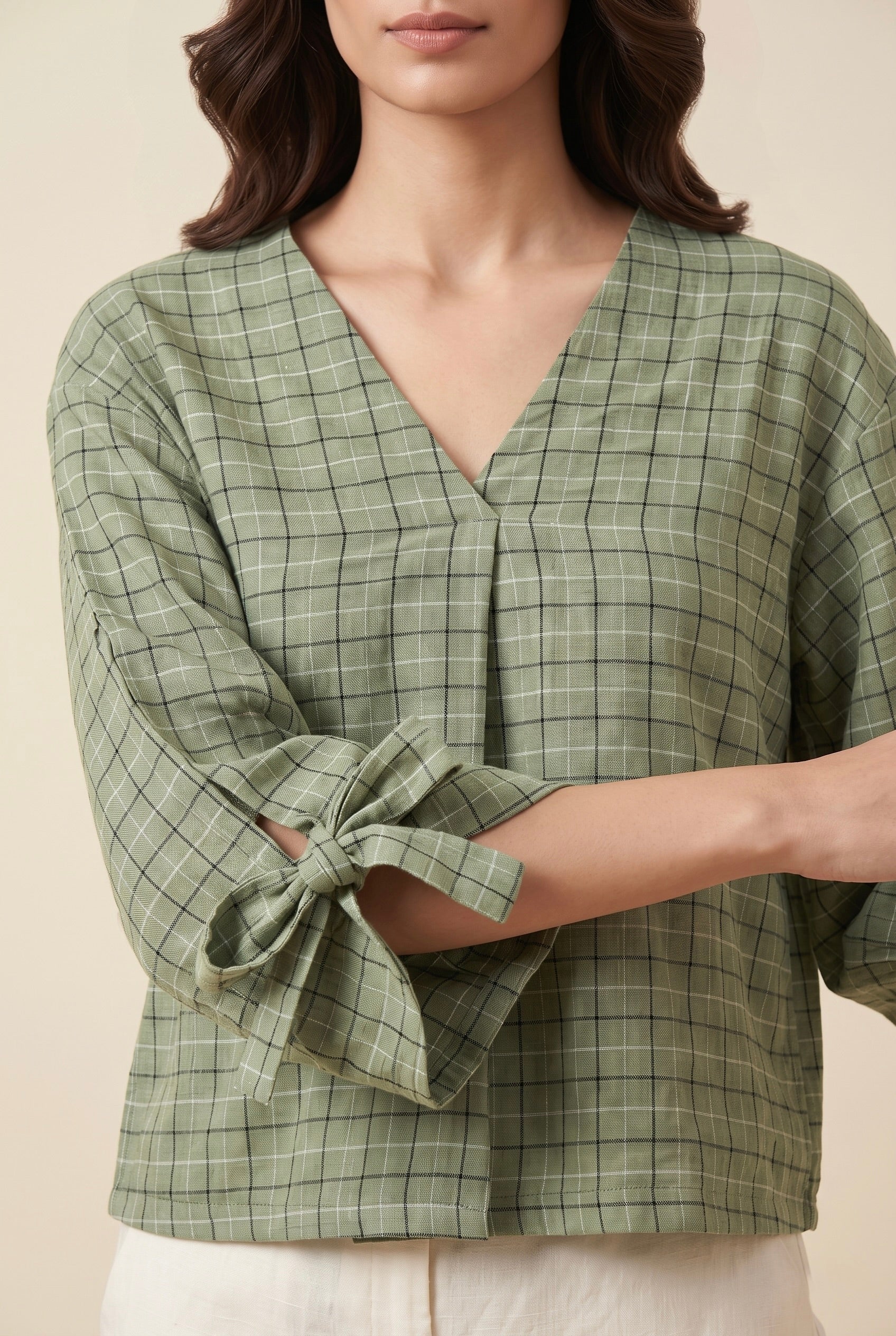 Sage Check Top