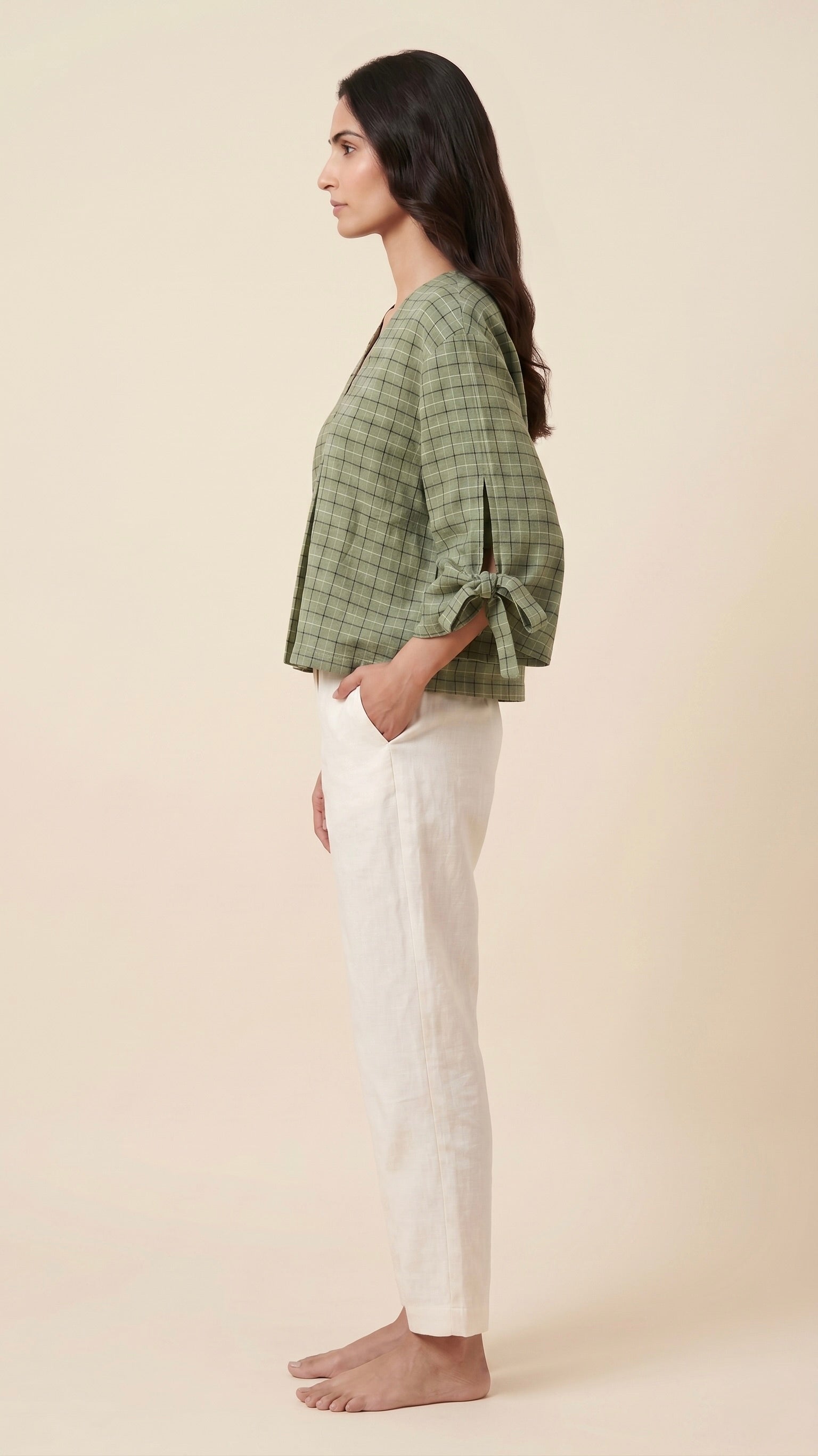 Sage Check Top