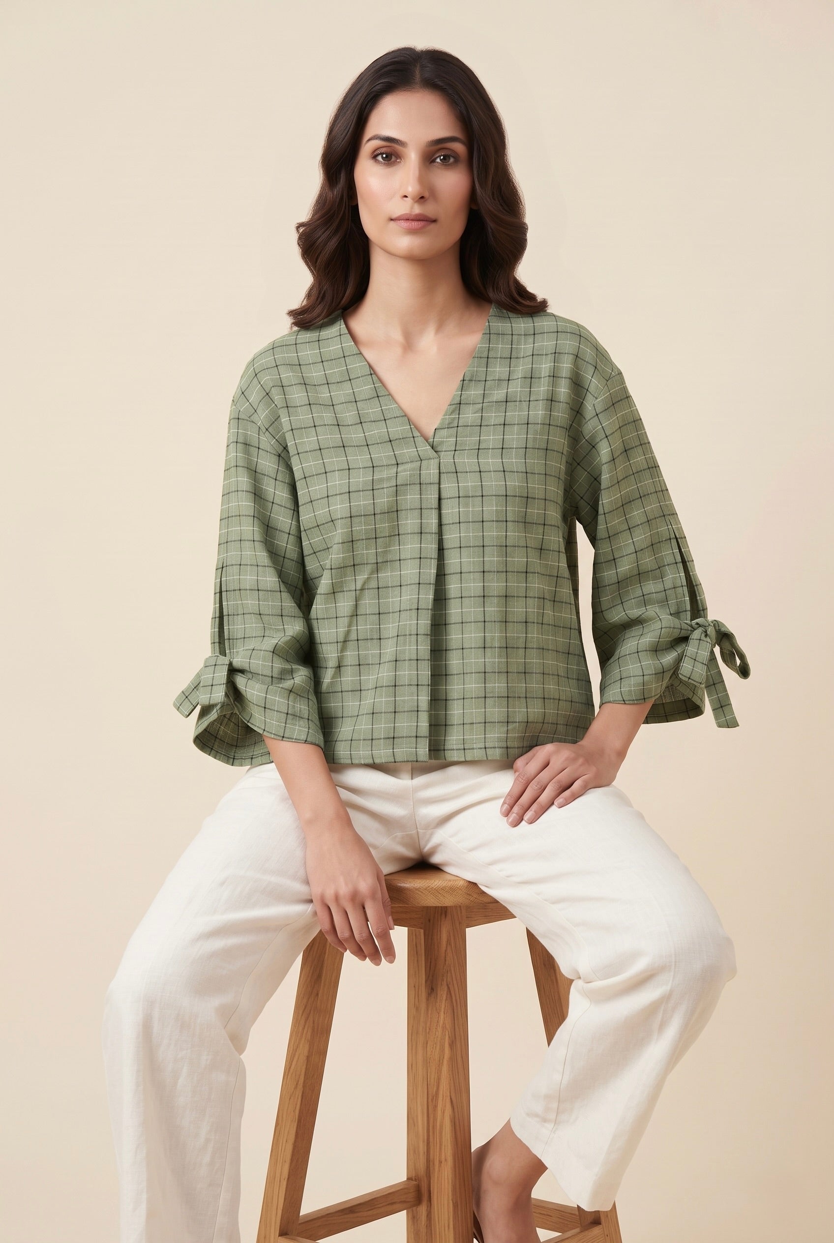 Sage Check Top