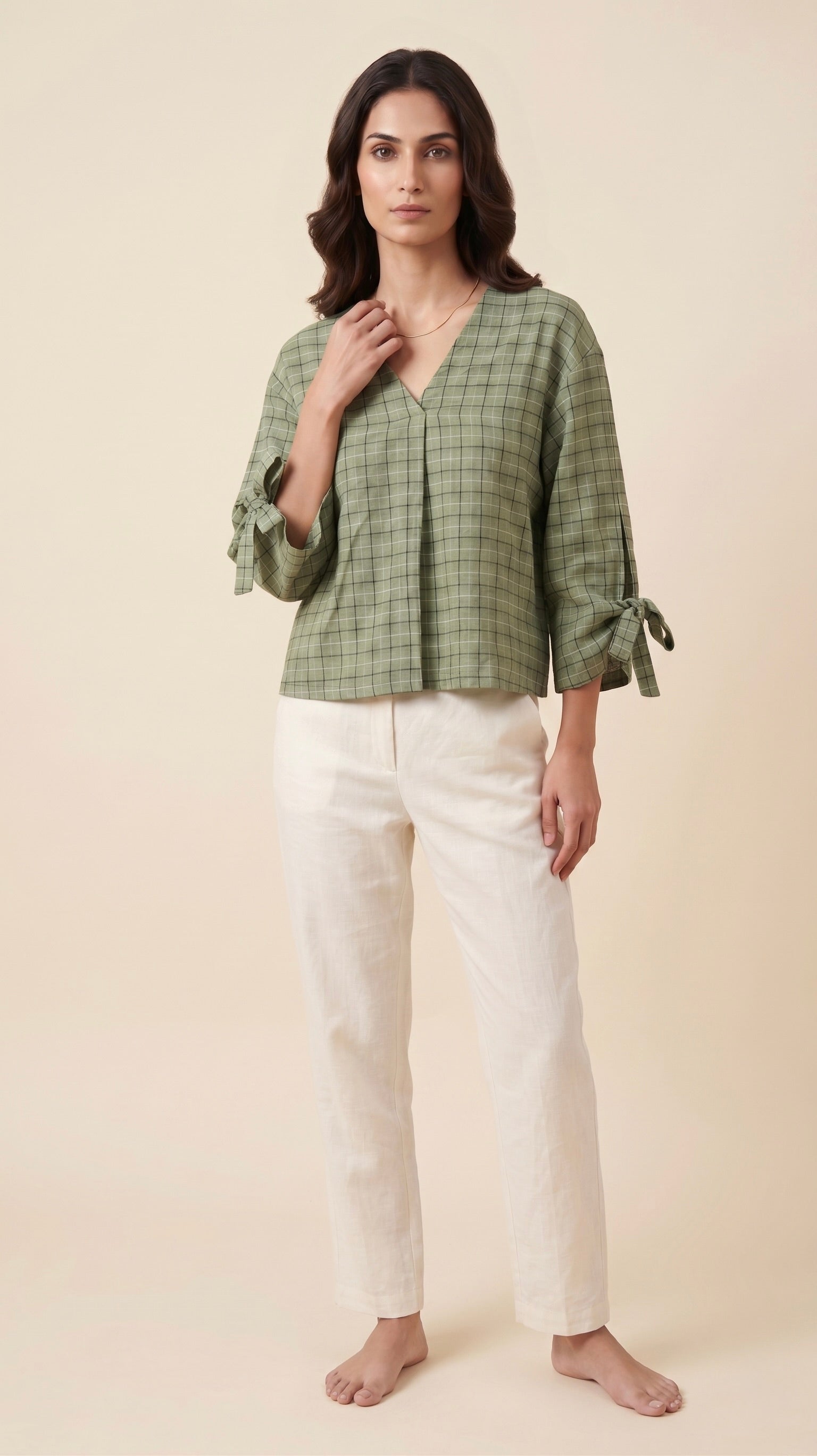 Sage Check Top