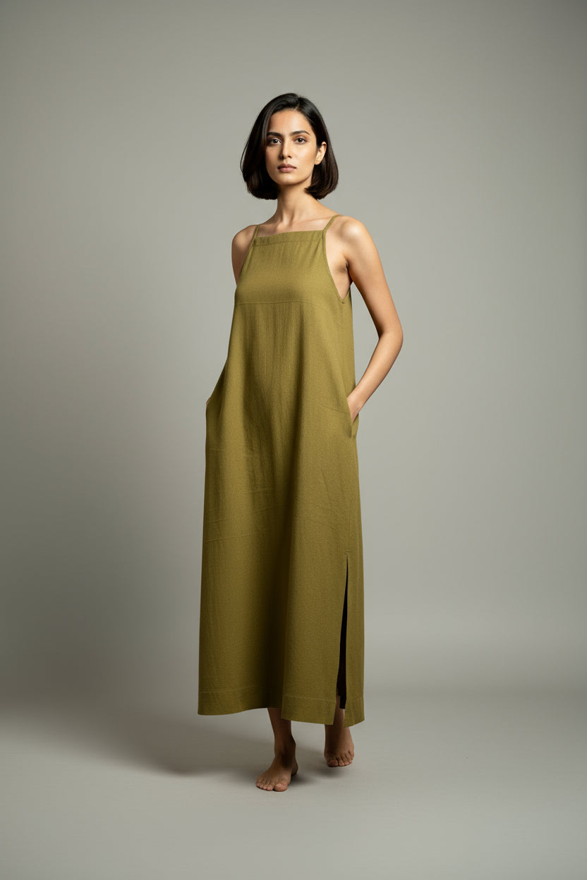 Olive Minimal Slip Dress