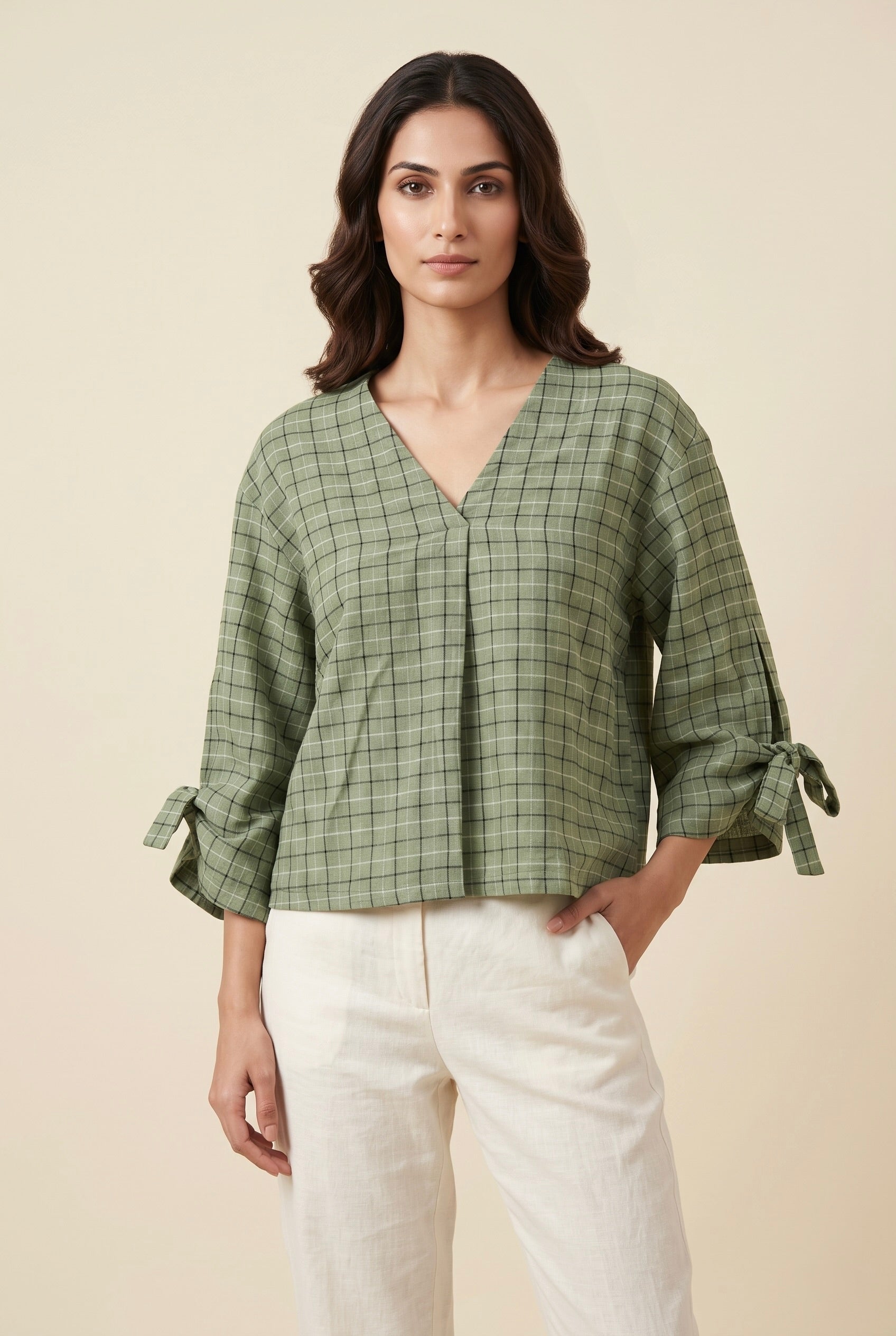 Sage Check Top
