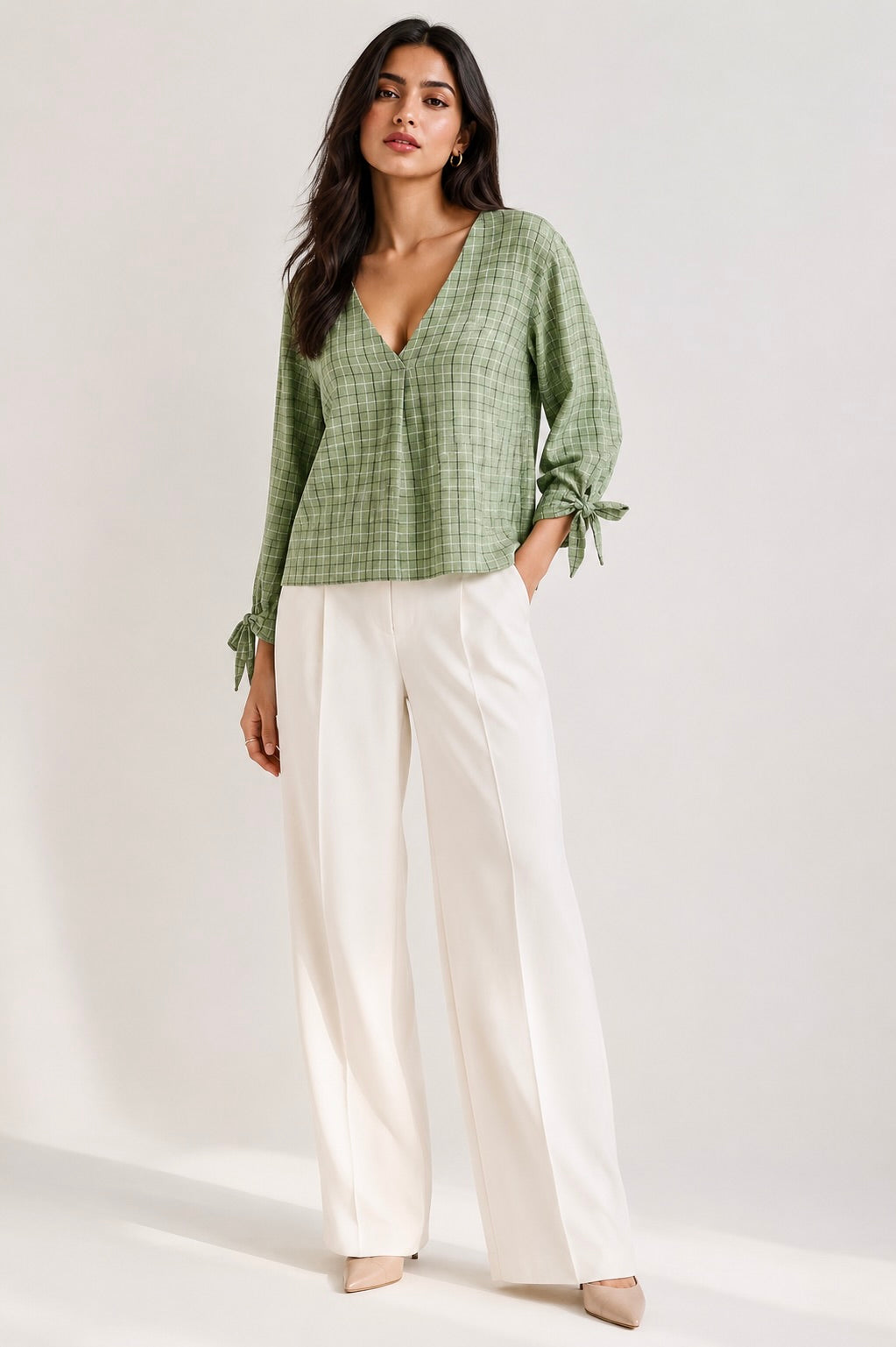 Sage Check Top