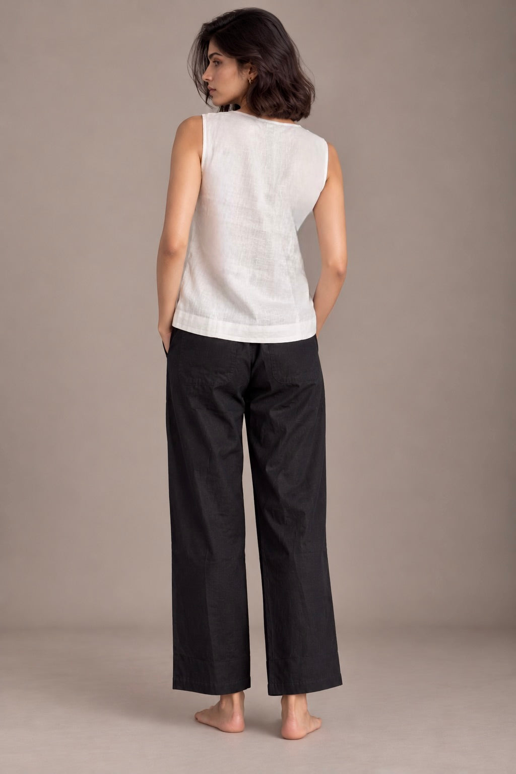 White Linen Sleeveless Shirt