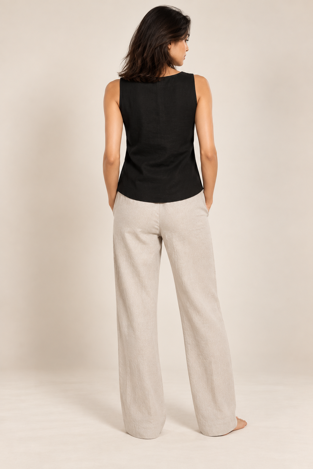 Black Linen Sleeveless Shirt