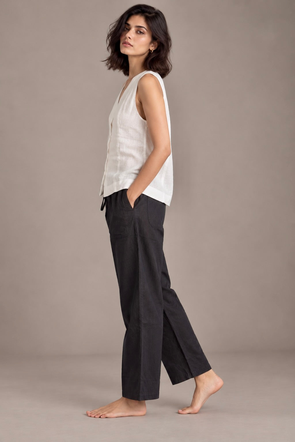 White Linen Sleeveless Shirt