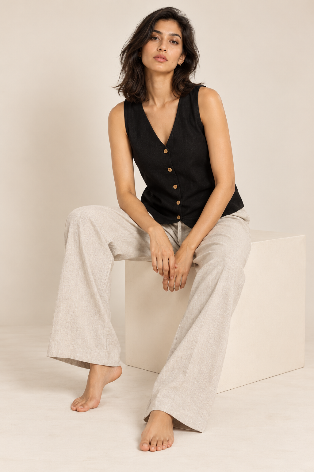 Black Linen Sleeveless Shirt