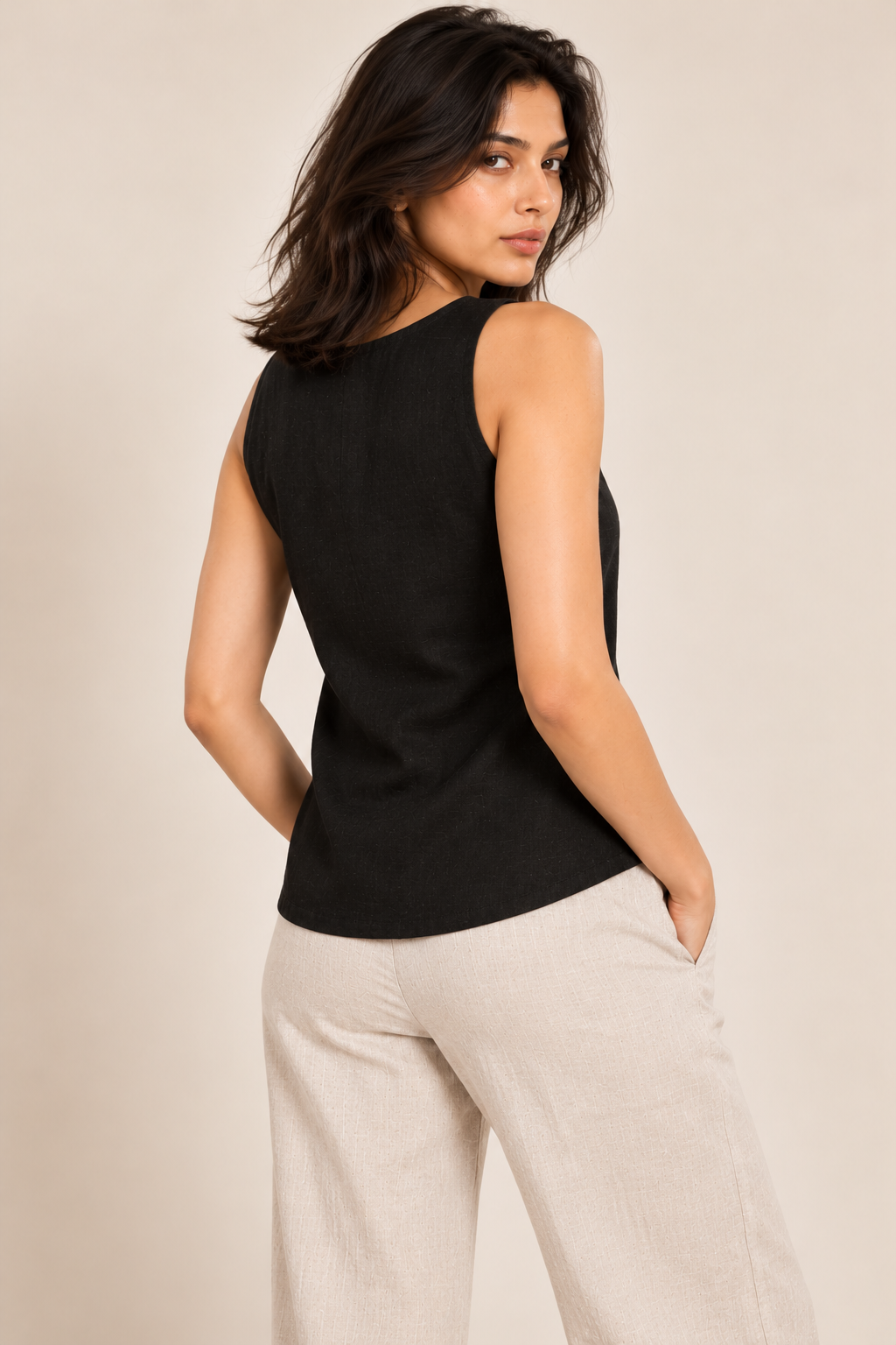Black Linen Sleeveless Shirt