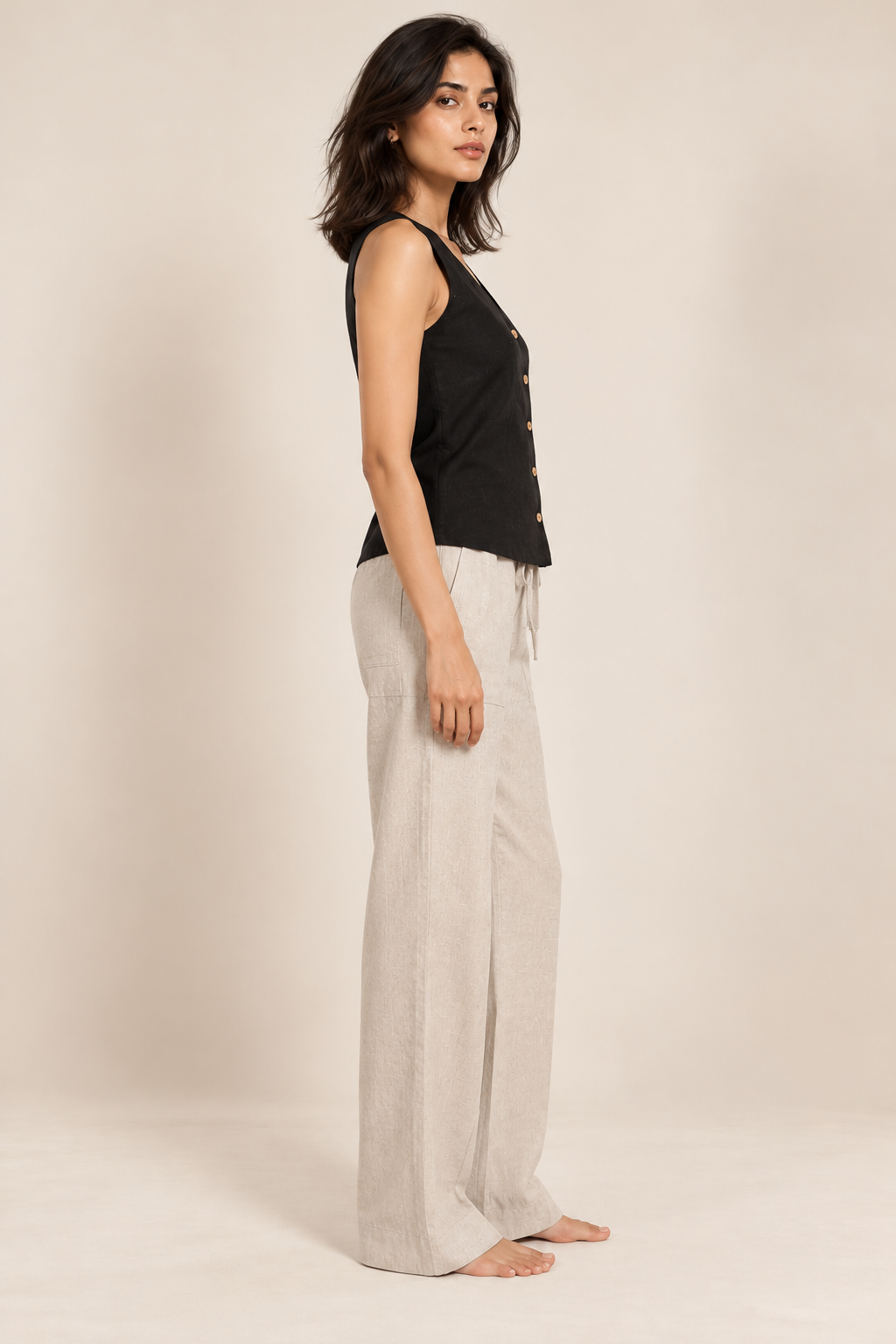 Black Linen Sleeveless Shirt