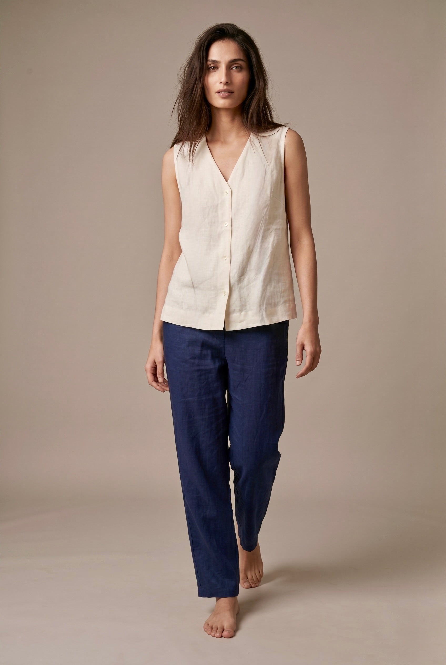 White Linen Sleeveless Shirt