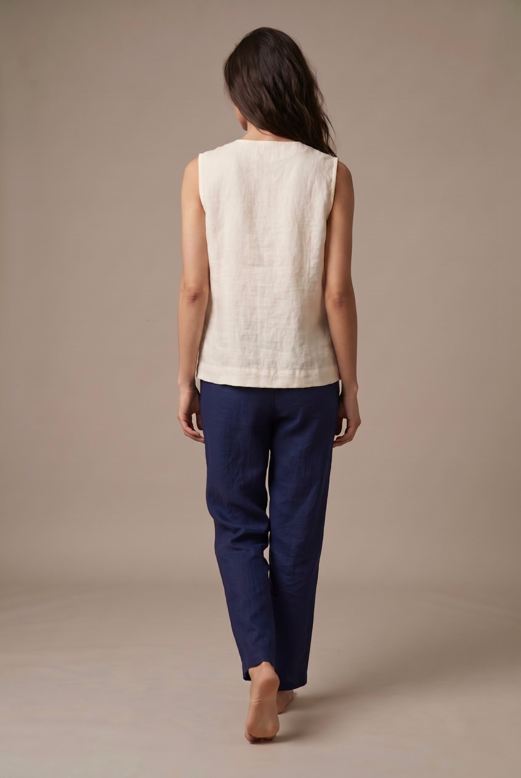 White Linen Sleeveless Shirt